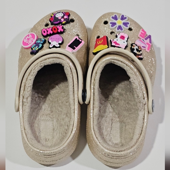 Crocs Kids Baya Lined Clog Gold Glitter Girl Size J 2 Hello Kitty Roblox Pink - Picture 5 of 11